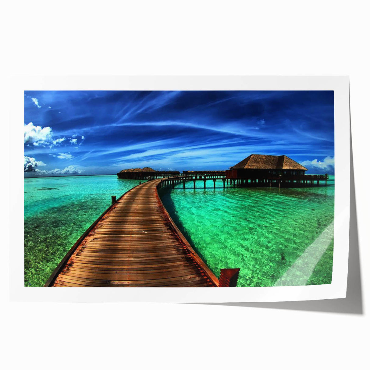 Vibrant rolled canvas print showcasing a stunning landscape featuring a bridge surrounded by lush greenery and a serene sky, ideal for home decor accent.