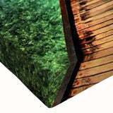 Close-up of a stretched canvas wall art piece showcasing a vibrant landscape bridge design with rich colors and intricate details, perfect for enhancing home decor.