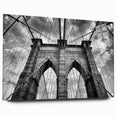 Acrylic glass wall art collection featuring a side view of a landscape and bridge design, showcased with decorative pins against a white background. Perfect for modern home decor.