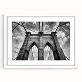 Framed wall art featuring a serene landscape with a modern bridge design, set against a white mat, perfect for enhancing contemporary home decor.