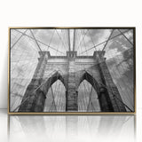 Framed acrylic wall art collection showcasing vibrant landscapes and intricate bridge designs in gold accents, perfect for enhancing modern home decor.