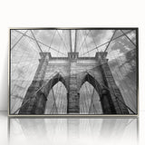 Framed wall art collection showcasing a modern landscape design with a silver-acrylic finish, featuring a bridge over tranquil waters, perfect for contemporary decor.