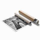 Vibrant rolled print showcasing a serene landscape with an intricately designed bridge, perfect for home decor, packaged securely in a protective tube.