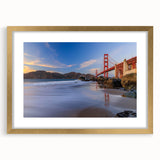 Elegant framed wall art depicting a serene landscape with a bridge, featuring a gold mat and frame. Perfect for home decor to enhance any living space.
