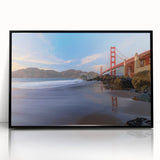 Framed acrylic wall art showcasing a modern landscape bridge design in black, perfect for contemporary home decor, emphasizing sleek lines and artistic flair.