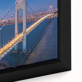 Framed canvas wall art showcasing a serene landscape with a bridge, featuring vibrant colors and intricate details, perfect for enhancing home decor and interior aesthetics.