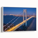 Framed canvas wall art featuring a serene landscape design with a bridge, presented in a sleek white frame, perfect for enhancing modern home decor.