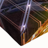 Close-up of a vibrant stretched canvas showcasing an intricate landscape bridge design, featuring rich colors and textures, perfect for home or office decor.