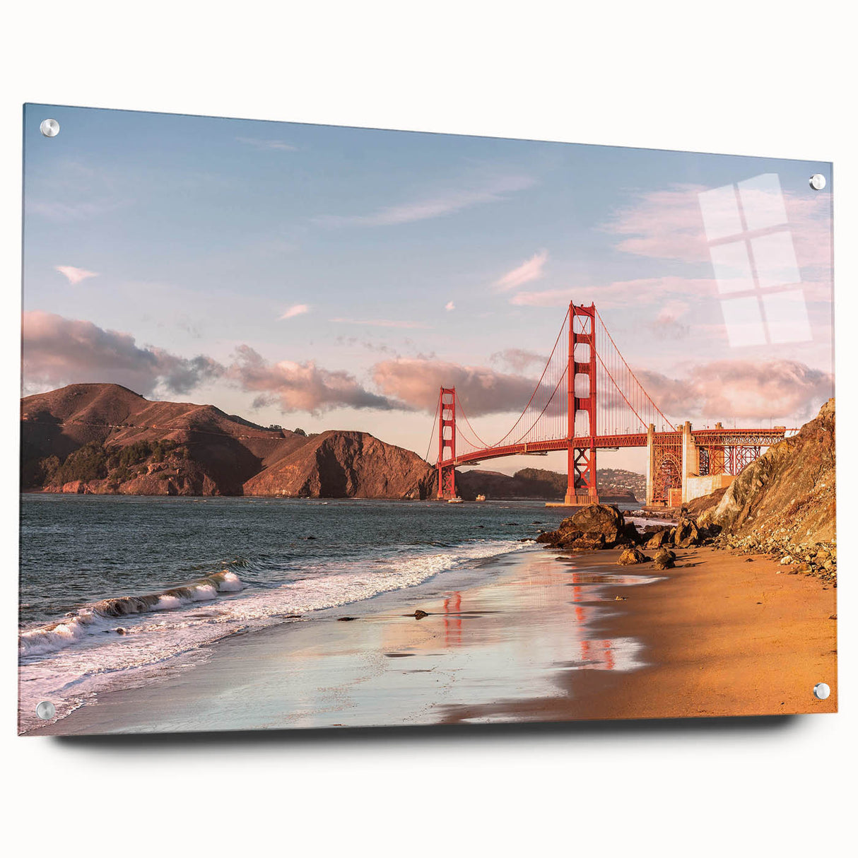 Acrylic glass wall art featuring vibrant landscape and bridge design, showcasing intricate details and a modern aesthetic, ideal for home decor and artistic enhancement.