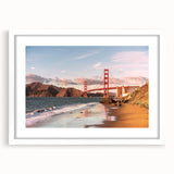 Framed wall art showcasing a serene landscape with a bridge, featuring a white mat and elegant design, perfect for enhancing home decor.