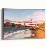 Framed canvas wall art showcasing a serene landscape with a golden bridge, designed to enhance modern home aesthetics. Ideal for living room decor, this piece adds elegance and tranquility to any space.