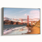 Framed canvas wall art showcasing a serene landscape bridge design with a silver frame, perfect for enhancing modern decor in living rooms or offices.