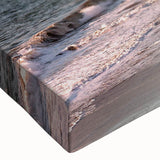 Close-up of a stretched canvas wall art piece showcasing a vibrant landscape bridge design in soft blues and greens, ideal for home decor enhancement.