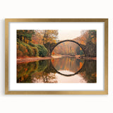Elegant framed wall art showcasing a serene landscape with a bridge, featuring a gold mat and sleek frame, perfect for home decor enhancement. Ideal for creating a calming atmosphere in living spaces or offices.