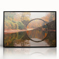 Framed acrylic wall art collection showcasing a modern landscape design featuring picturesque bridges, set against a sleek black frame, ideal for contemporary decor.
