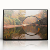 Framed acrylic wall art collection showcasing a modern landscape design featuring picturesque bridges, set against a sleek black frame, ideal for contemporary decor.