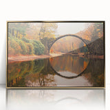 Framed acrylic wall art featuring a stunning landscape bridge design with gold accents, perfect for modern home decor. Ideal for enhancing living spaces with elegance.