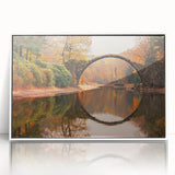 Framed acrylic wall art collection showcasing serene landscapes and elegant bridge designs, presented in a modern white frame, perfect for home decor enhancement.