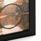 Framed close-up of a vibrant landscape wall art canvas featuring intricate bridge designs, showcasing bold colors and textures, perfect for home decor.