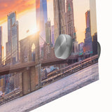 Close-up of a vibrant acrylic glass wall art piece showcasing a stunning landscape bridge design, perfect for enhancing modern home decor. Ideal for art lovers seeking unique interior accents.