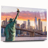 Acrylic glass wall art design showcasing a modern landscape bridge scene, elegantly displayed with pins, ideal for contemporary home decor.