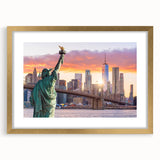 Framed wall art featuring a stunning landscape bridge design in a gold frame with a mat, showcasing vibrant colors and intricate details, perfect for home decor.