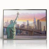 Framed acrylic wall art showcasing a modern landscape design featuring a bridge, with a sleek silver frame enhancing its contemporary appeal, ideal for home decor.