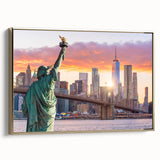 Framed canvas wall art showcasing a stunning landscape with a bridge design, featuring a gold frame and vibrant colors, ideal for home decor enhancement.