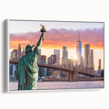 Framed canvas wall art showcasing a serene landscape bridge design, featuring soft blue and green tones, displayed from a side view against a white background.