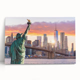 Stretched canvas wall art showcasing a serene landscape with a bridge over a calm river, perfect for home decor. The vibrant colors and intricate details create a tranquil atmosphere, making it an ideal piece for living rooms or offices.