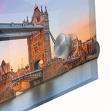 Close-up of an acrylic glass wall art piece showcasing a vibrant landscape bridge design, emphasizing rich colors and intricate details, perfect for home decor.