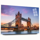 Acrylic wall art showcasing a vibrant landscape with a modern bridge design, ideal for home decor. The artwork is displayed in a side view without pins, emphasizing its sleek finish and contemporary style, perfect for enhancing any living space.