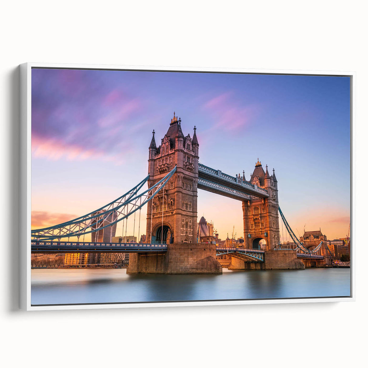 Framed canvas wall art showcasing a serene landscape with a bridge, featuring soft colors and intricate details, ideal for home decor enhancement.