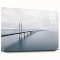 Acrylic wall art design showcasing a vibrant landscape with a bridge, featuring a side view with pins for easy hanging, perfect for modern decor enthusiasts.