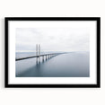 Framed wall art featuring a serene landscape bridge design, showcased with a black mat and frame, perfect for enhancing home decor aesthetics. Ideal for nature lovers seeking elegant interior accents.