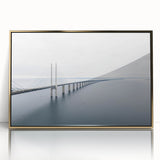 Framed acrylic wall art featuring a stunning landscape of bridges, highlighted with gold accents, creating an elegant focal point for modern home decor.