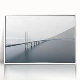 Framed acrylic wall art showcasing a modern bridge landscape design with a white frame, perfect for contemporary home decor. Ideal for enhancing living spaces.