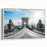 Framed canvas wall art showcasing a serene landscape with a bridge, featuring soft pastel colors and a modern design, ideal for home decor enhancement.
