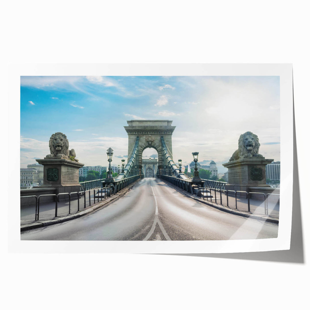 Vibrant rolled print showcasing a stunning landscape bridge design, featuring rich colors and intricate details, perfect for contemporary home decor.