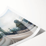 Vibrant rolled canvas print showcasing a serene landscape bridge design, featuring lush greenery and a tranquil waterway, perfect for home decor and art enthusiasts.