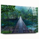 Acrylic glass wall art featuring a stunning landscape design with a bridge, showcasing vibrant colors and intricate details, ideal for home decor enhancement.