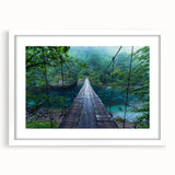 Framed wall art showcasing a serene landscape with a bridge, designed with a white mat for an elegant finish, perfect for home decor. Ideal for adding a tranquil touch to living spaces.