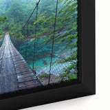 Framed canvas wall art showcasing a vibrant landscape with a bridge over water, featuring rich colors and intricate details, perfect for home decor.
