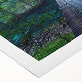 Rolled canvas wall art showcasing a vibrant landscape with intricate bridge designs, featuring rich colors and textures, ideal for home decor or office spaces.