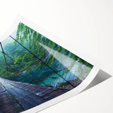 Abstract landscape wall art print showcasing a vibrant bridge scene with lush greenery and a serene river, ideal for modern home decor. Rolled and ready for framing.