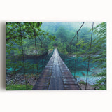 Stretched canvas wall art showcasing a scenic landscape with a vibrant bridge over a tranquil river, perfect for home decor and enhancing interior aesthetics.
