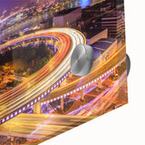 Close-up of a vibrant acrylic glass wall art piece showcasing a stunning landscape bridge design, highlighting intricate details and vivid colors, perfect for modern home decor.