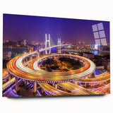 Acrylic wall art collection showcasing a stunning landscape bridge design in vibrant colors, viewed from the side without pins, perfect for modern decor.