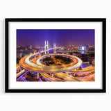 Framed wall art showcasing a modern bridge landscape design in a black frame with a mat, perfect for contemporary home decor and interior styling.