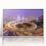 Framed acrylic wall art collection showcasing a serene landscape with a bridge, presented in a sleek white frame, perfect for home decor. Ideal for enhancing modern interiors.